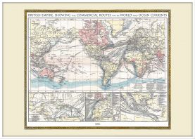 Large Vintage British Empire World Map 1896 (Wood Frame - White)