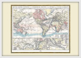 Small Vintage British Empire World Map 1896 (Wood Frame - White)
