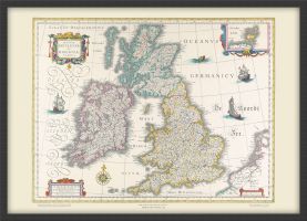 Small Vintage British Isles World Map Willem and Johan Blaeu 17th Century (Wood Frame - Black)