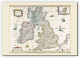 Huge Vintage British Isles World Map Willem and Johan Blaeu 17th Century (Canvas)