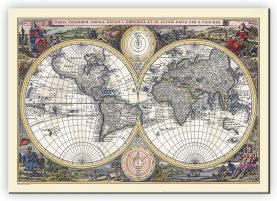 Small Vintage Double Hemisphere World Map 1700 (Canvas)
