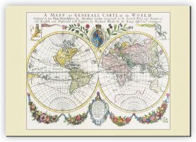 Small Vintage French Double Hemisphere World Map c1700 (Canvas)