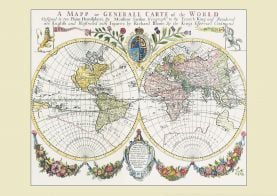 Vintage French Double Hemisphere World Map c1700