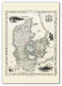 Large Vintage John Tallis Map of Denmark 1851 (Canvas Floater Frame - Black)
