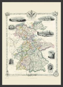 Medium Vintage John Tallis Map of Germany 1851 (Wood Frame - Black)