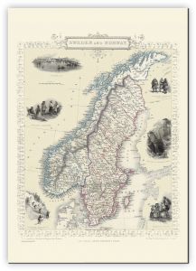 Small Vintage John Tallis Map of Sweden and Norway 1851 (Canvas)