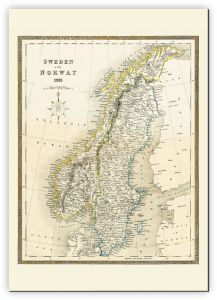 Medium Vintage John Tallis Map of Sweden and Norway 1852 (Canvas)