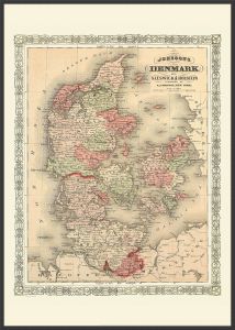 Large Vintage Johnsons Map of Denmark (Canvas Floater Frame - Black)