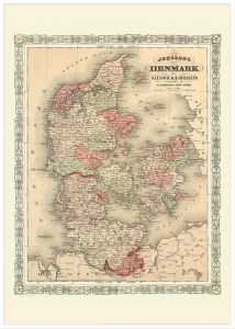 Large Vintage Johnsons Map of Denmark (Wood Frame - White)