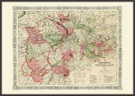 Large Vintage Johnsons Map of Germany No 2 (Canvas Floater Frame - Black)