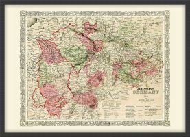 Medium Vintage Johnsons Map of Germany No 2 (Pinboard & wood frame - Black)