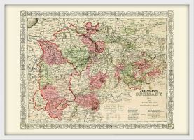 Small Vintage Johnsons Map of Germany No 2 (Wood Frame - White)