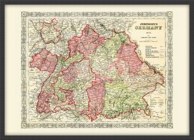 Medium Vintage Johnsons Map of Germany No 3 (Pinboard & wood frame - Black)