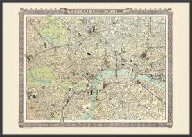 Large Vintage London Map from the Royal Atlas 1898 (Canvas Floater Frame - Black)