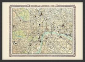 Medium Vintage London Map from the Royal Atlas 1898 (Wood Frame - Black)