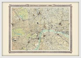 Small Vintage London Map from the Royal Atlas 1898 (Pinboard & wood frame - White)
