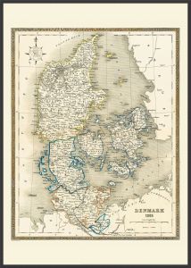 Large Vintage Map of Denmark (Canvas Floater Frame - Black)