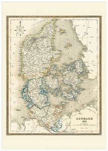 Large Vintage Map of Denmark (Wood Frame - White)