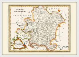 Medium Vintage Map of Franconia (Pinboard & wood frame - White)