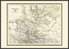 Large Vintage Map of Northern Germany (Canvas Floater Frame - Black)