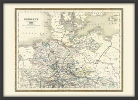 Small Vintage Map of Northern Germany (Wood Frame - Black)