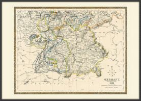 Large Vintage Map of Southern Germany (Canvas Floater Frame - Black)