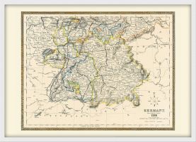 Medium Vintage Map of Southern Germany (Wood Frame - White)
