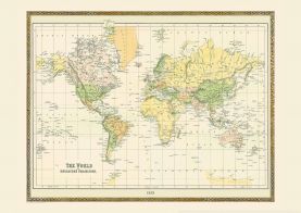 Huge Vintage Mercators Projection World Map 1858 (Rolled Canvas - No Frame)