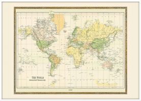 Large Vintage Mercators Projection World Map 1858 (Wood Frame - White)