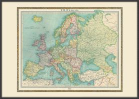 Large Vintage Political Europe Map 1922 (Canvas Floater Frame - Black)