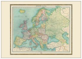Large Vintage Political Europe Map 1922 (Pinboard & wood frame - White)