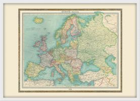 Medium Vintage Political Europe Map 1922 (Wood Frame - White)