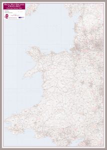 Wales, West Midlands and North West Postcode District Map (Magnetic board mounted and framed - Brushed Aluminium Colour)