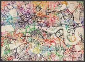 Large Watercolour Map of London (Canvas Floater Frame - Black)