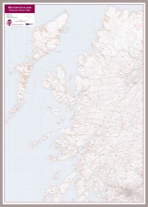 Western Scotland Postcode District Map (Magnetic board mounted and framed - Brushed Aluminium Colour)