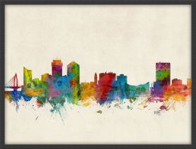 Small Wichita Kansas Watercolour Skyline (Pinboard & wood frame - Black)