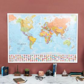 Large World Wall Map Political with flags (Paper with front sheet lamination)