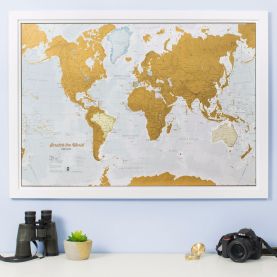 Scratch the World® map print (Pinboard & wood frame - White)