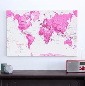 Medium Children's Art Map of the World Pink (Canvas)