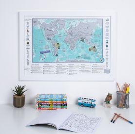 Scratch the World® activity adventure map print (Pinboard & wood frame - White)