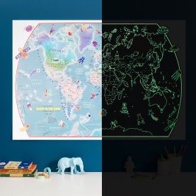 Outer Space Glow in the Dark Children's World Map (Silk Art Paper)
