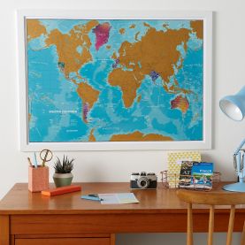 Scratch the World® - Watercolour Edition Map (Pinboard & wood frame - White)