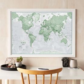 Medium The World Is Art - Wall Map Green (Pinboard & wood frame - White)