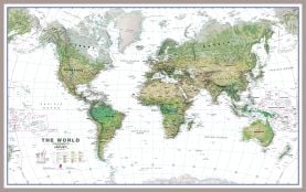 Huge World Wall Map Environmental White Ocean (Pinboard & framed - Silver)