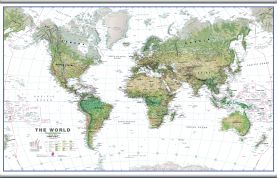 Large World Wall Map Environmental White Ocean (Hanging bars)