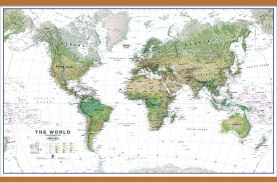 Large World Wall Map Environmental White Ocean (Rolled Canvas with Wooden Hanging Bars)