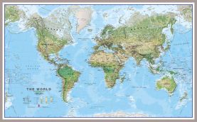 Large World Wall Map Environmental (Magnetic board mounted and framed - Brushed Aluminium Colour)