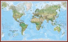 Large World Wall Map Environmental (Pinboard & framed - Dark Oak)