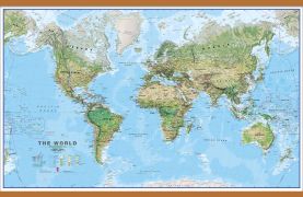 Large World Wall Map Environmental (Wooden hanging bars)
