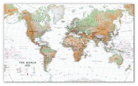 Large World Wall Map Physical White Ocean (Canvas)